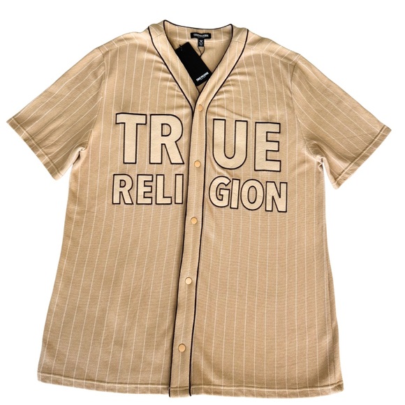 True Religion Men's Beige Pinstripe Jersey - Picture 2 of 8
